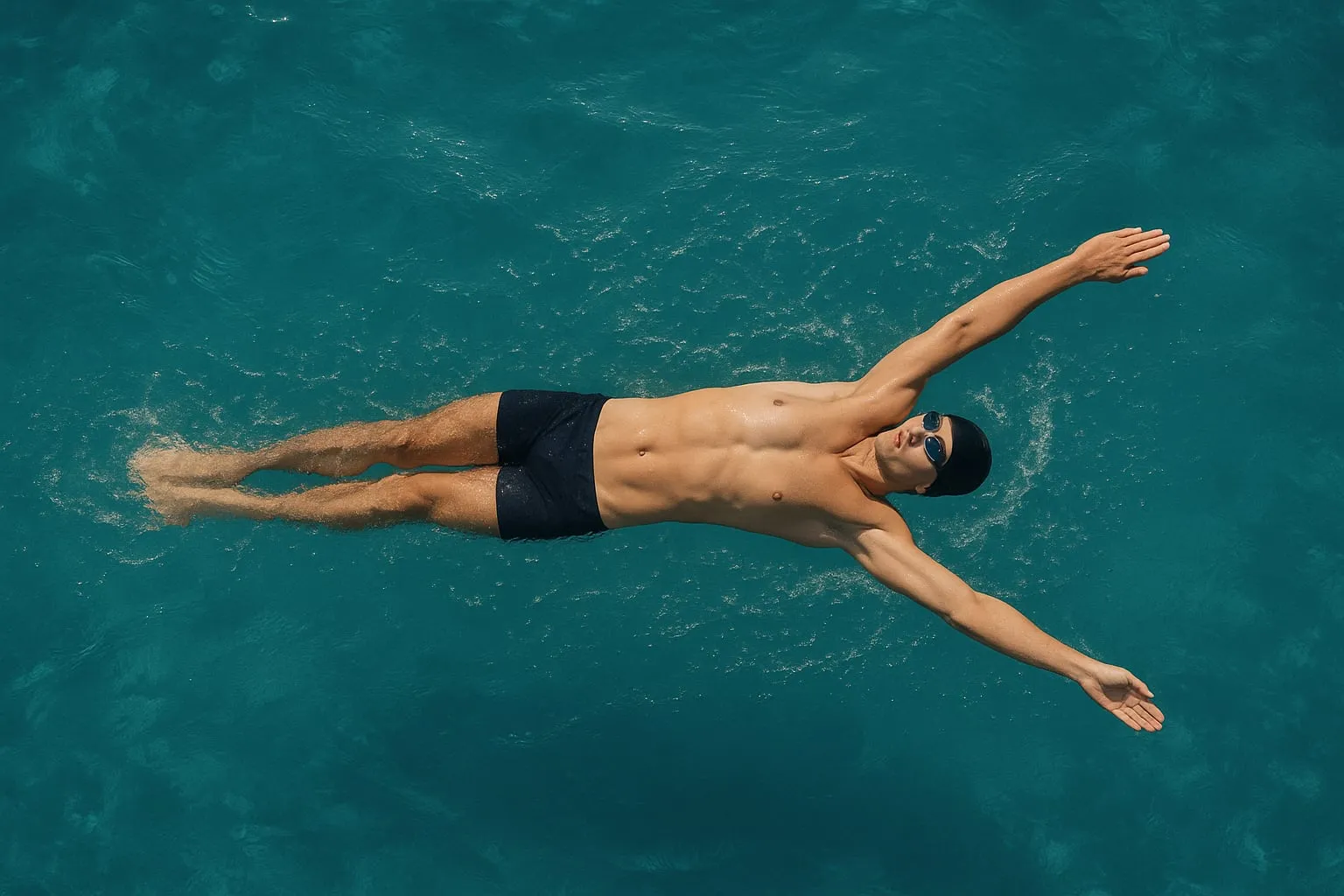 Man Performing Backstroke in Open Water